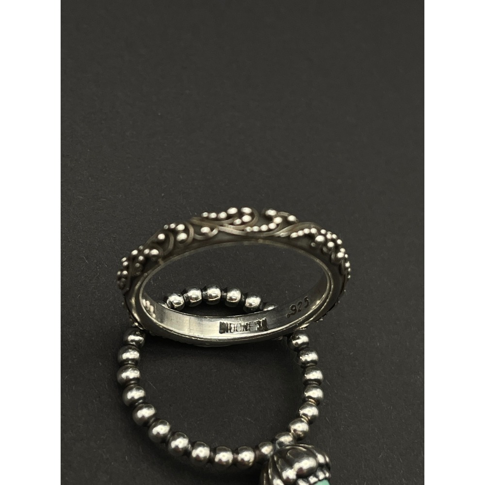 Lois Hill and Pandora Turquoise Stacking Rings Set Sterling Silver Balinese - Picture 9 of 16